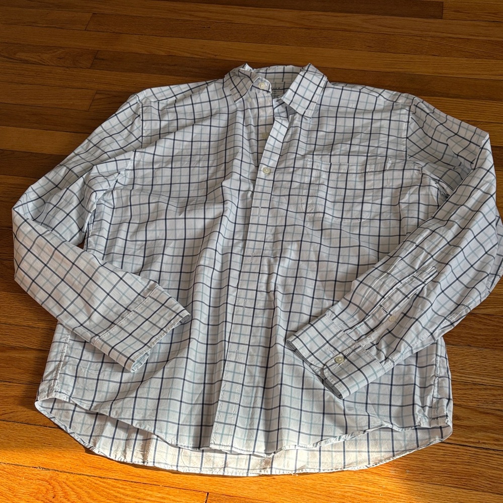 J Crew Men's White and Blue Checkered Shirt